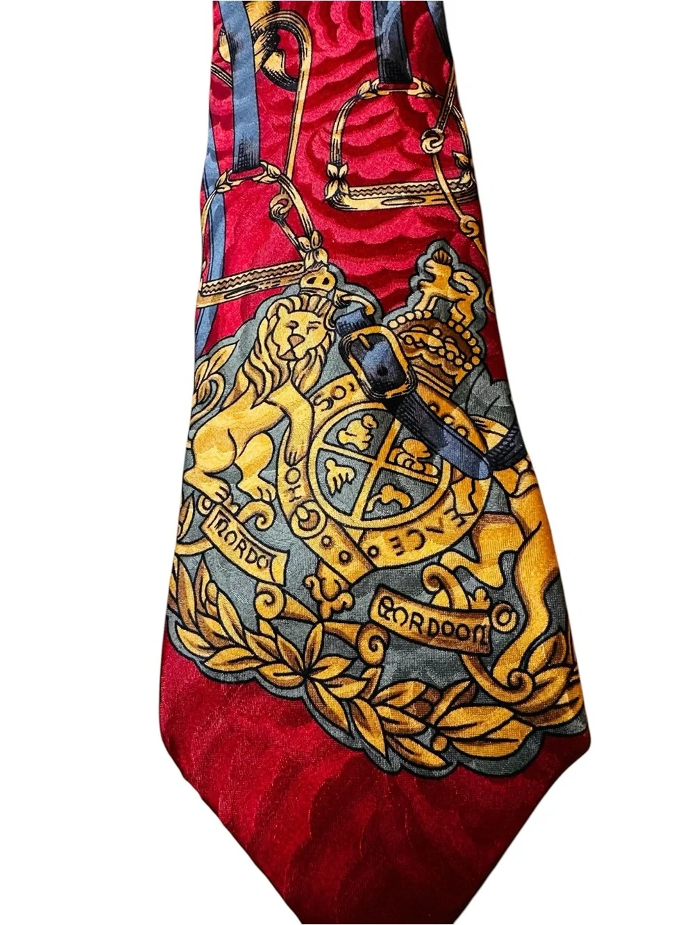 Vintage Hathaway Regal Equestrian Crest Lion 100% Silk Men's Necktie Made In USA